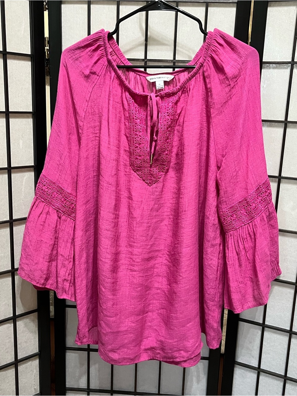 Contemporary Concepts Bright Pink PeasantTop with Crochet Detail SIZE XL - Picture 4 of 10